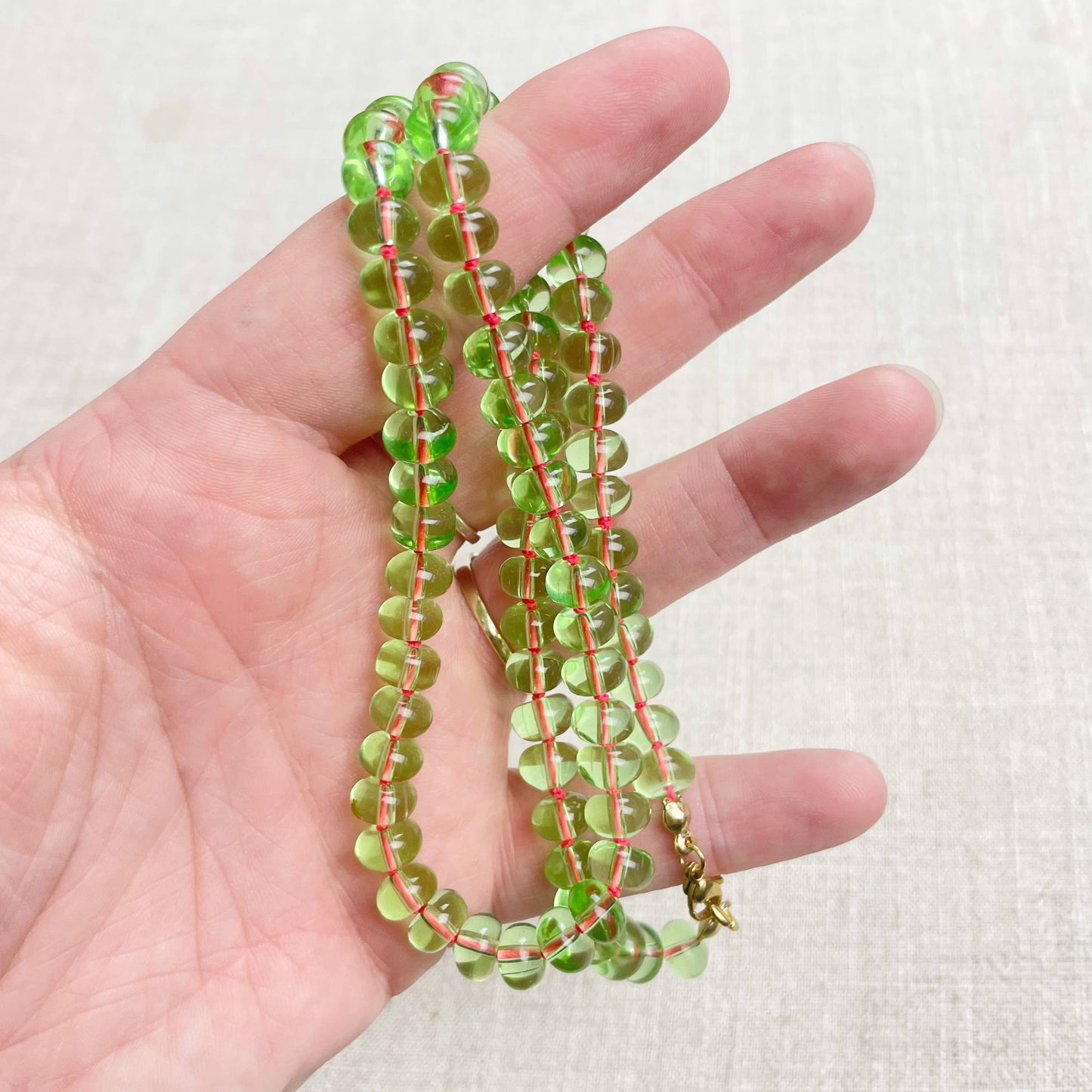 Grass Green Glass Hand-knotted Beaded Necklace