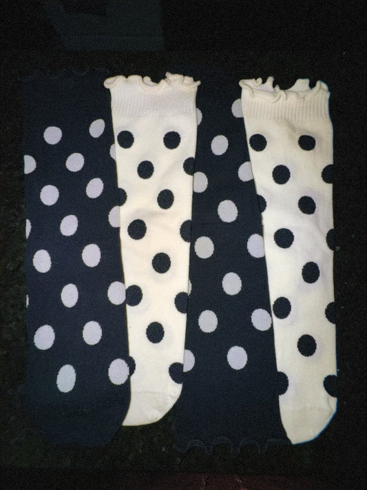 Black & White Polka Dot Lettuce-Edge Socks