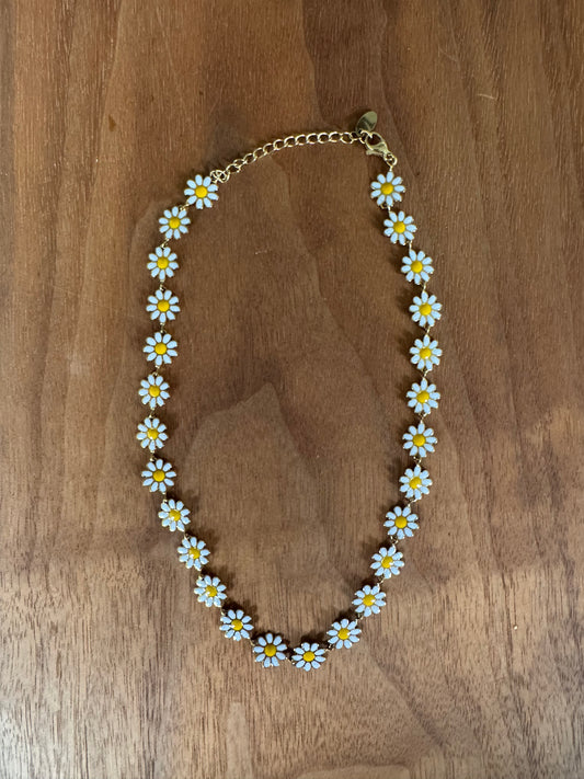 18K Gold-Plated Enamel Daisy Chain Choker