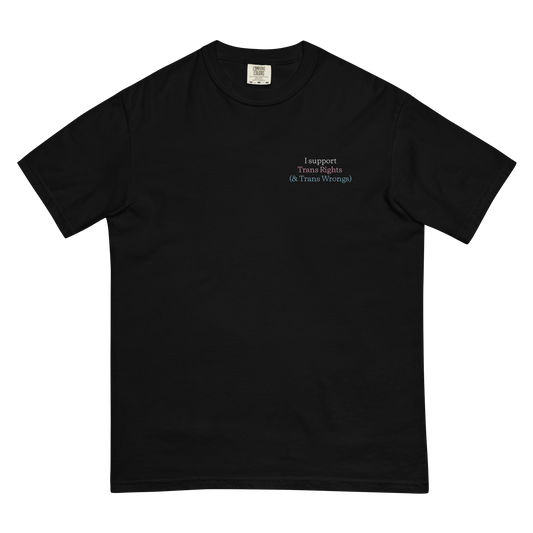 Trans Rights (& Wrongs) Embroidered Black Garment-Dyed Tee