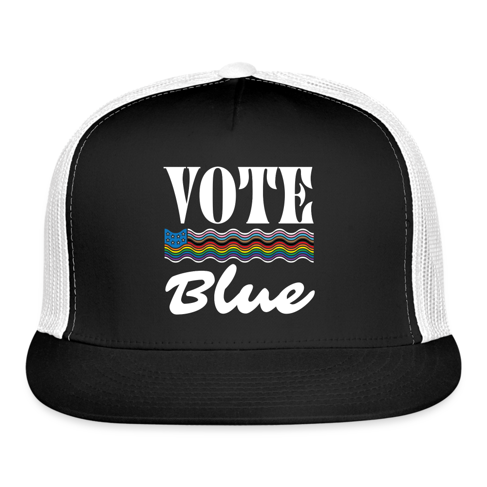 Vote Blue Trucker Hat (Printed - black/white