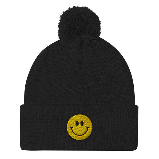 Smiley Pom-Pom Beanie