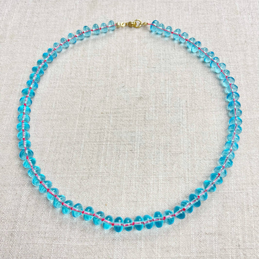 Blue Glass Hand-knotted Beaded Necklace