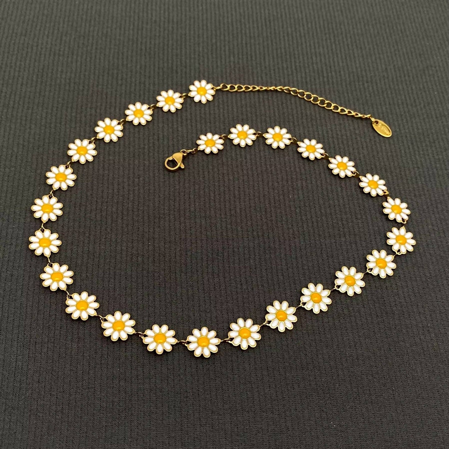 18K Gold-Plated Enamel Daisy Chain Choker