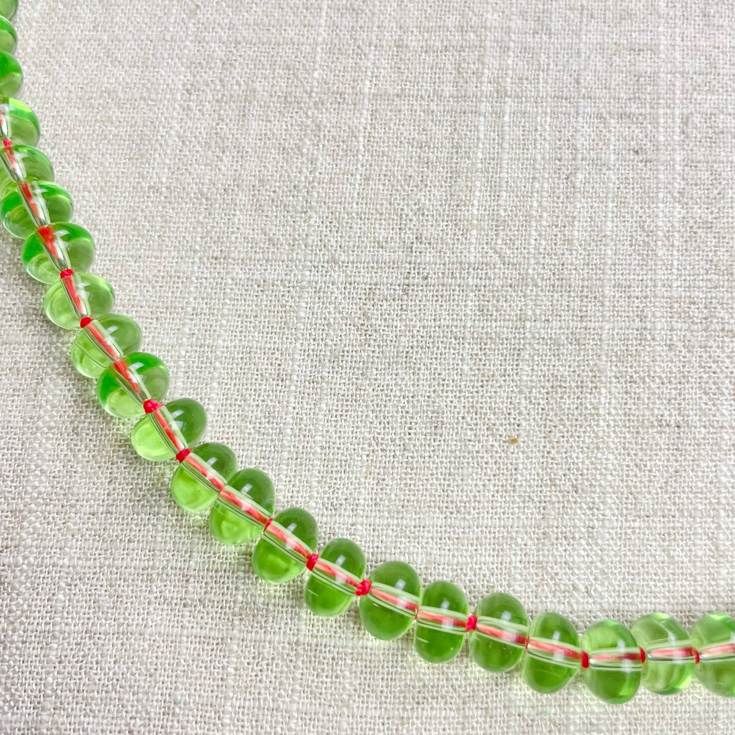 Grass Green Glass Hand-knotted Beaded Necklace