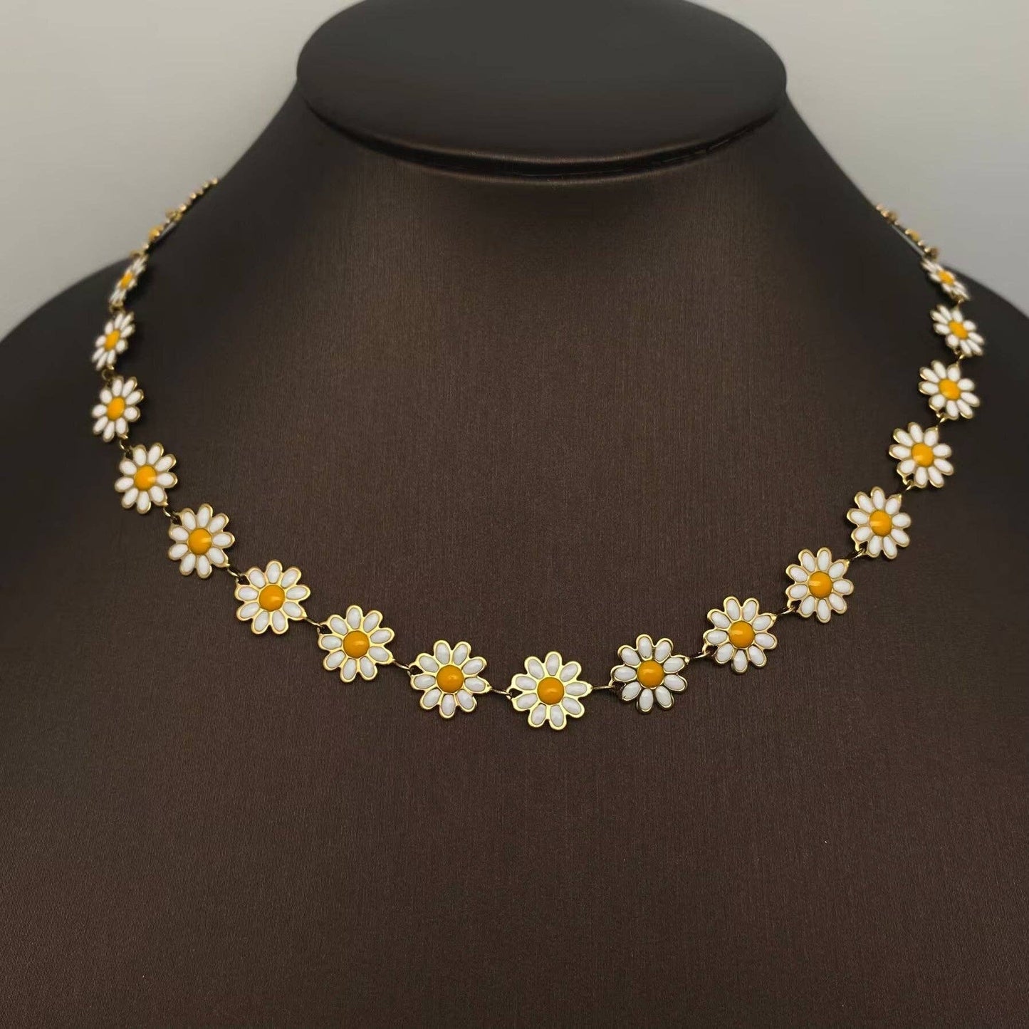 18K Gold-Plated Enamel Daisy Chain Choker