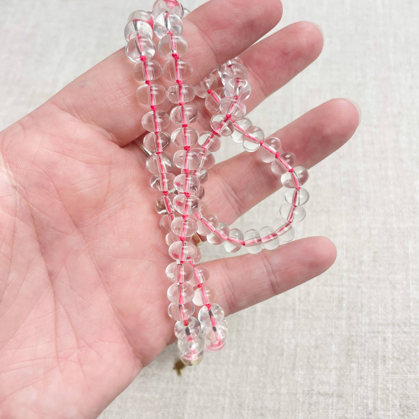 Clear Glass Hand-knotted Beaded Necklace