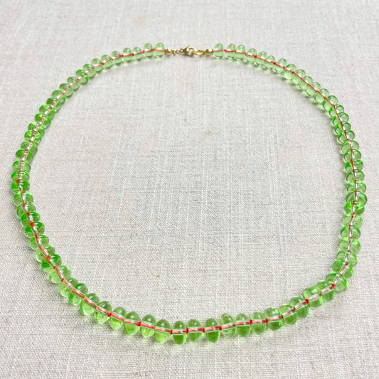 Grass Green Glass Hand-knotted Beaded Necklace