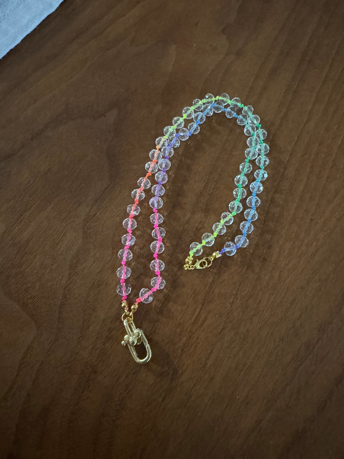 Neon Rainbow Crystal Quartz Beaded Necklace