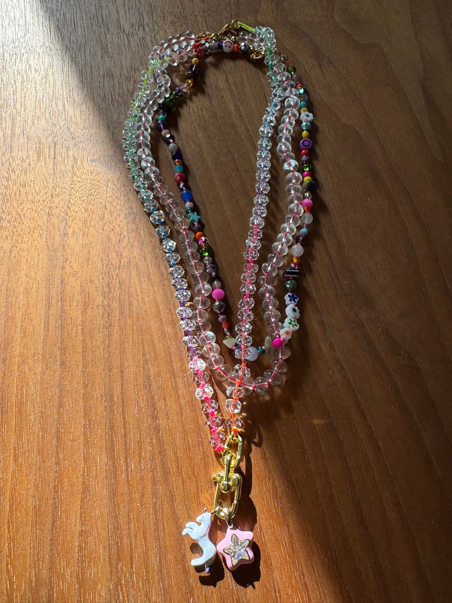 Neon Rainbow Crystal Quartz Beaded Necklace