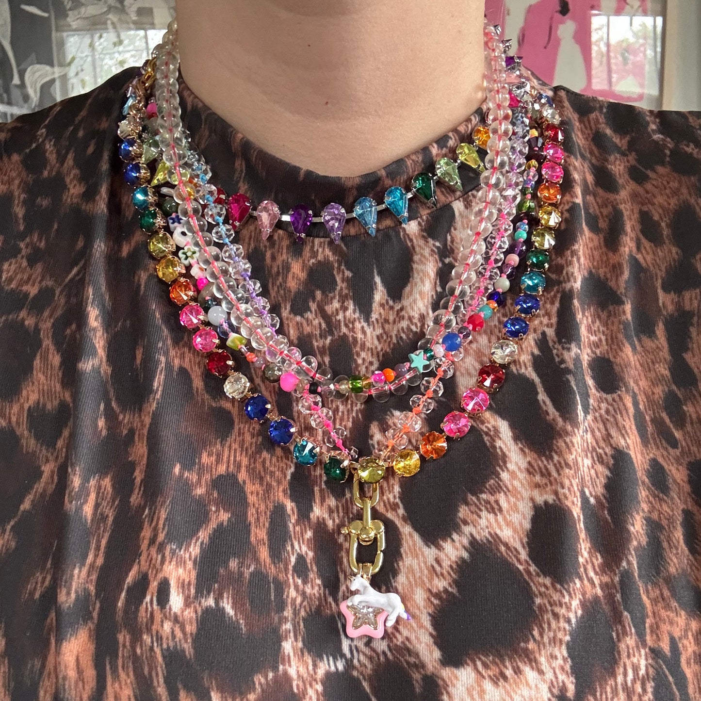 Neon Rainbow Crystal Quartz Beaded Necklace