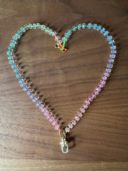 Neon Rainbow Crystal Quartz Beaded Necklace