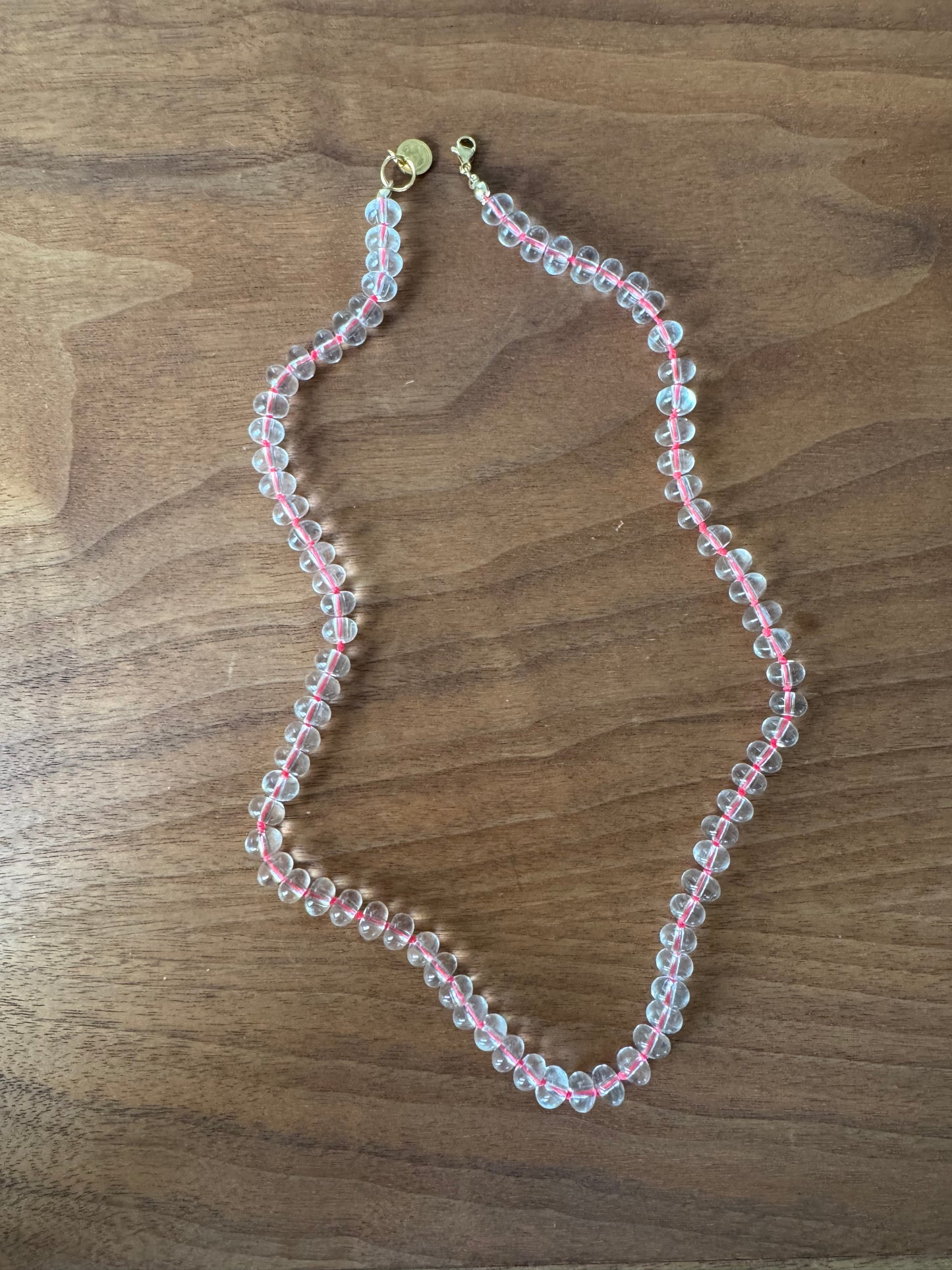 Clear Glass Hand-knotted Beaded Necklace