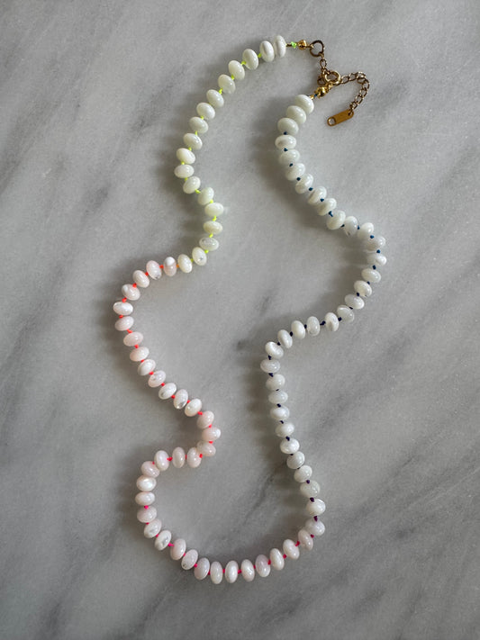 Mother of Pearl Neon Rainbow Notted Necklace