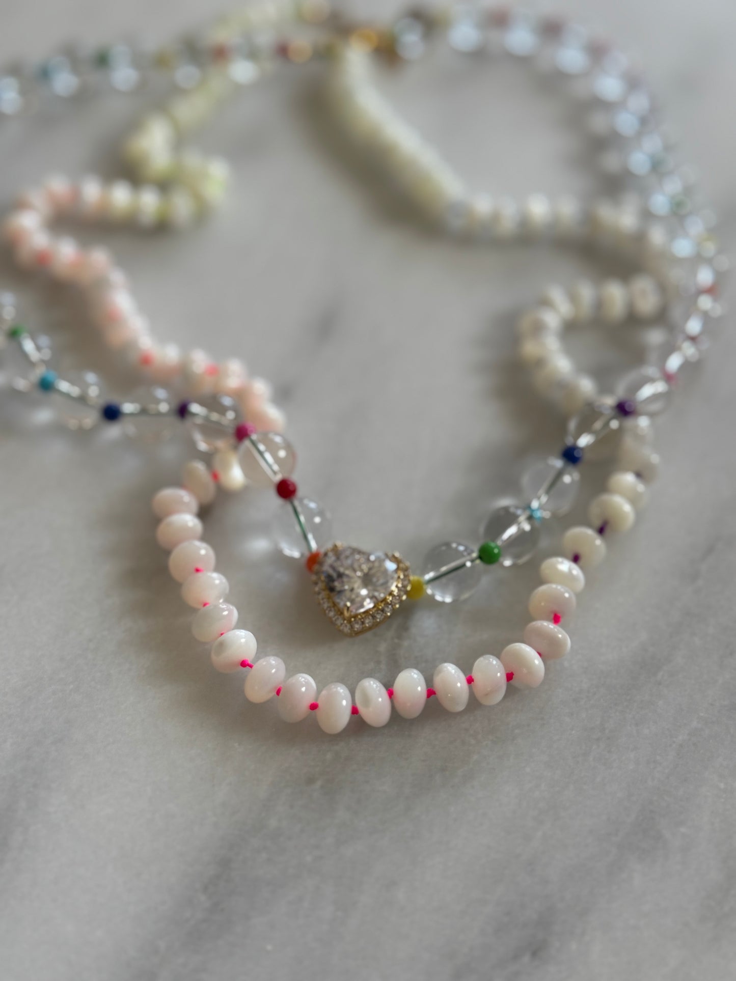 Mother of Pearl Neon Rainbow Notted Necklace