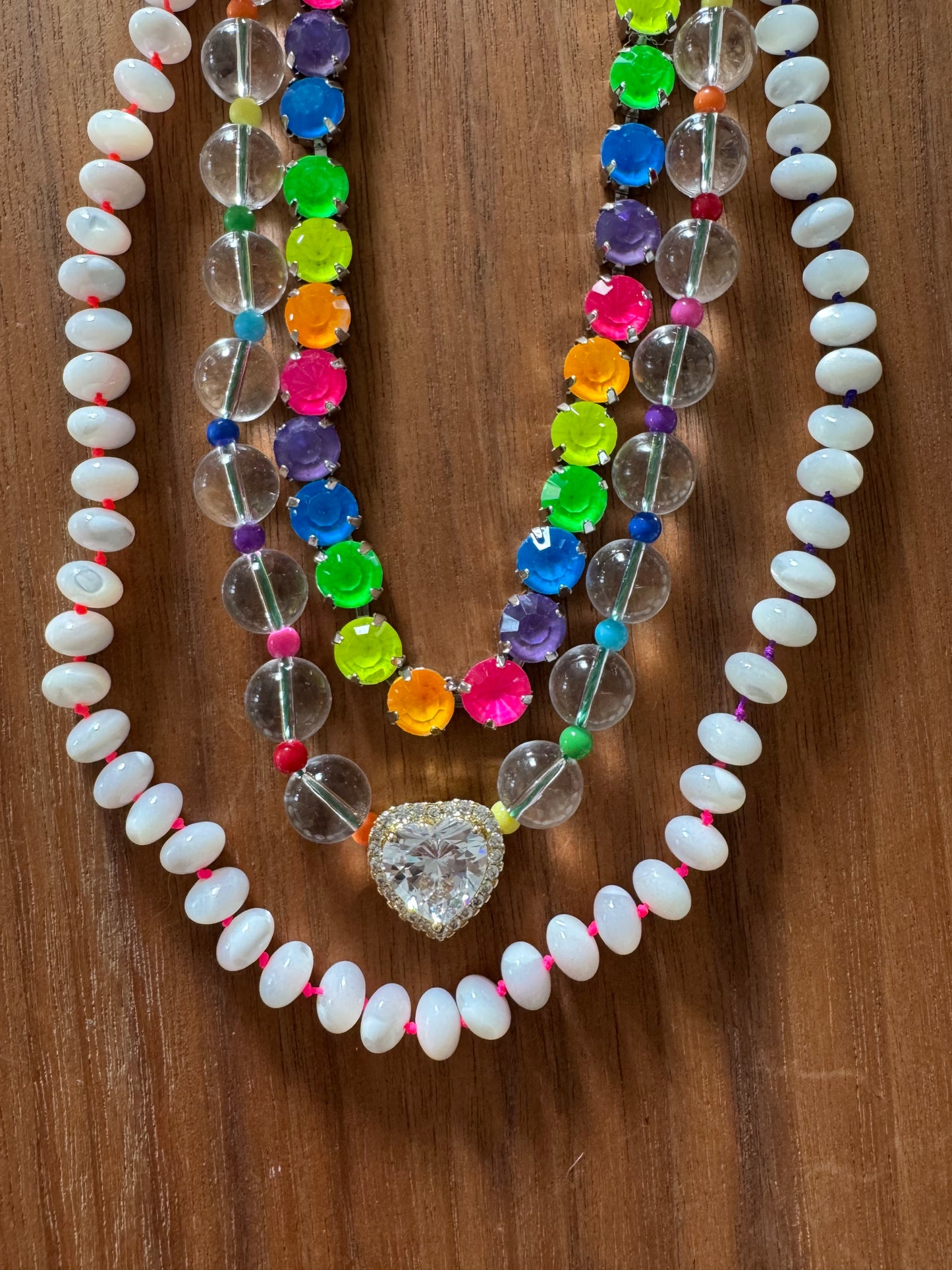 Roy G. Biv's CZ Heart Beaded Necklace