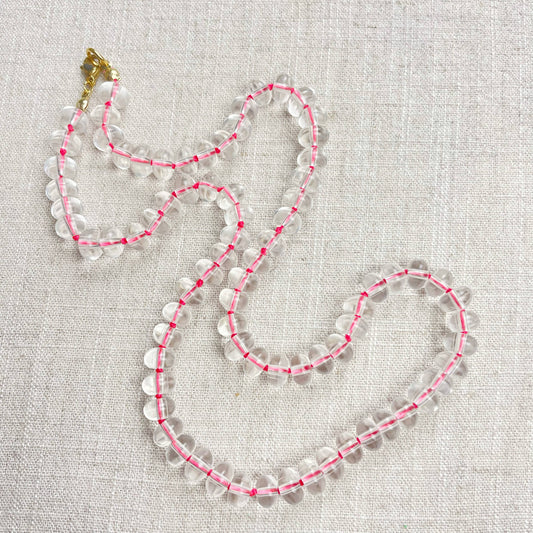 Clear Glass Hand-knotted Beaded Necklace