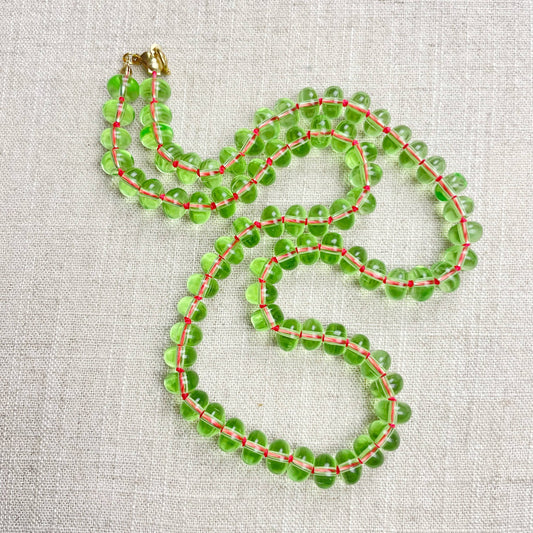 Grass Green Glass Hand-knotted Beaded Necklace