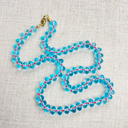 Blue Glass Hand-knotted Beaded Necklace