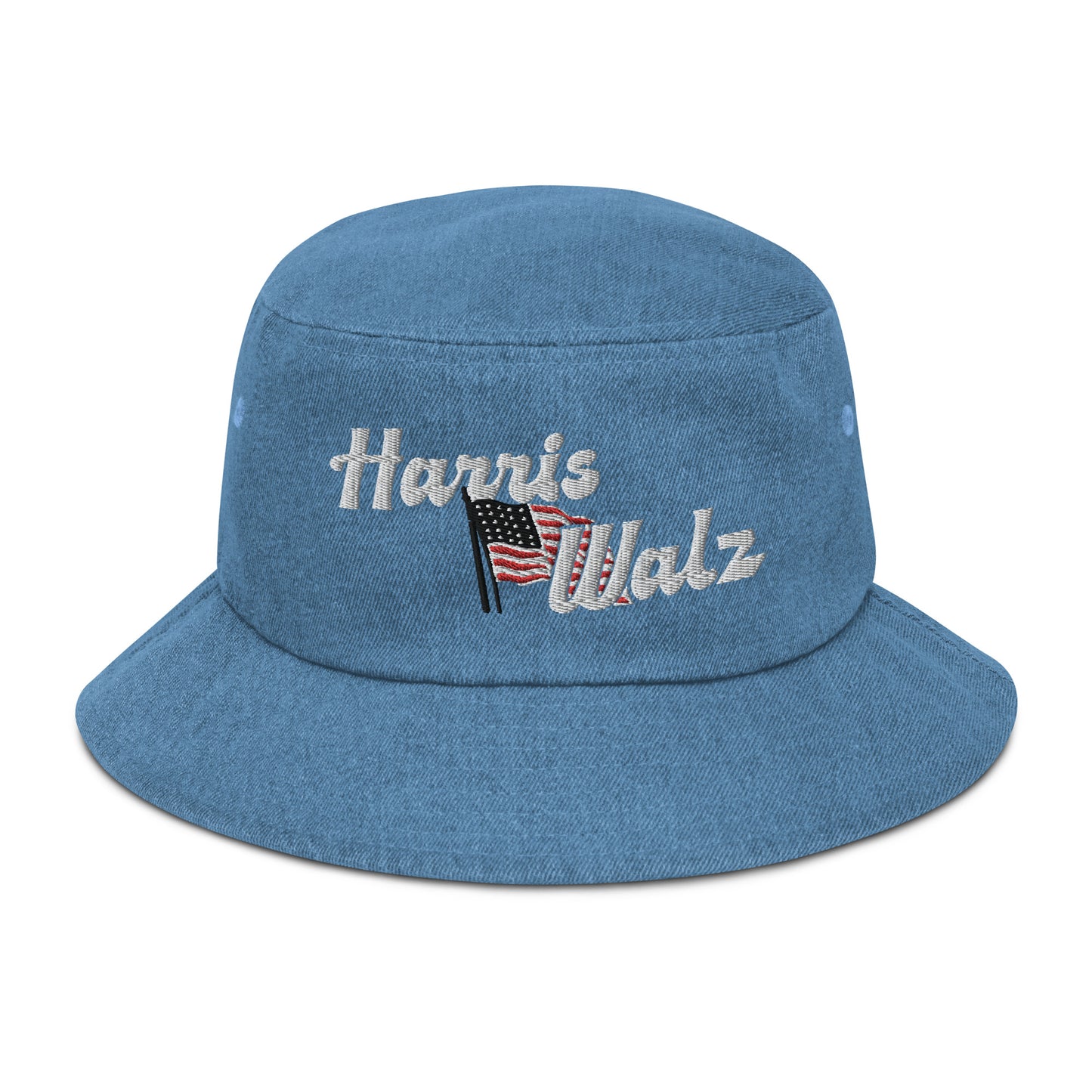 Harris Walz Embroidered Denim Bucket Hat