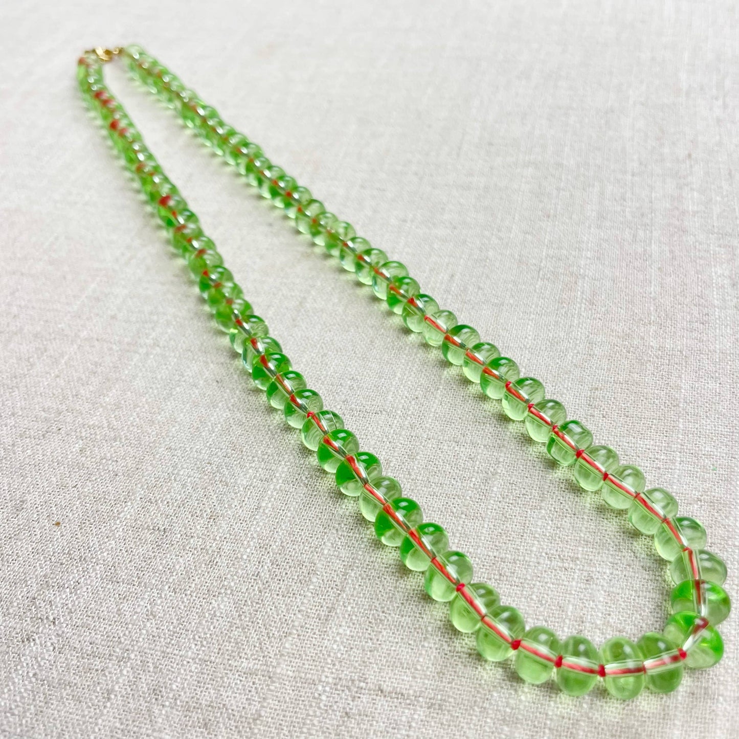 Grass Green Glass Hand-knotted Beaded Necklace