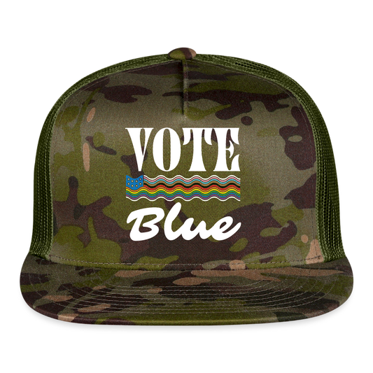 Vote Blue Trucker Hat (Printed - MultiCam\green