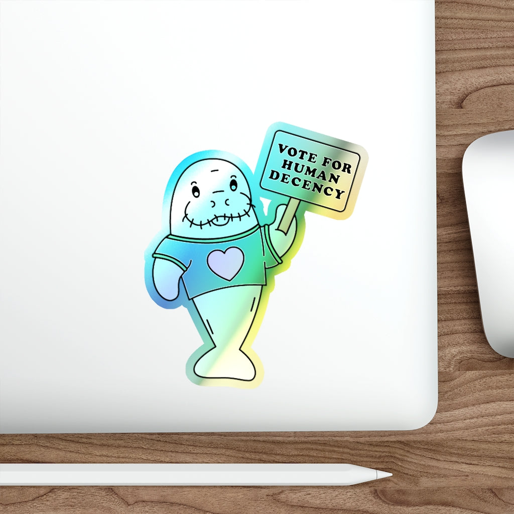 Holographic Humanitee Manatee Die-cut Sticker