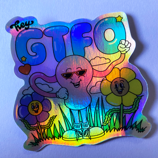 GTFO Cartoon Uterus & Friends Holographic Sticker