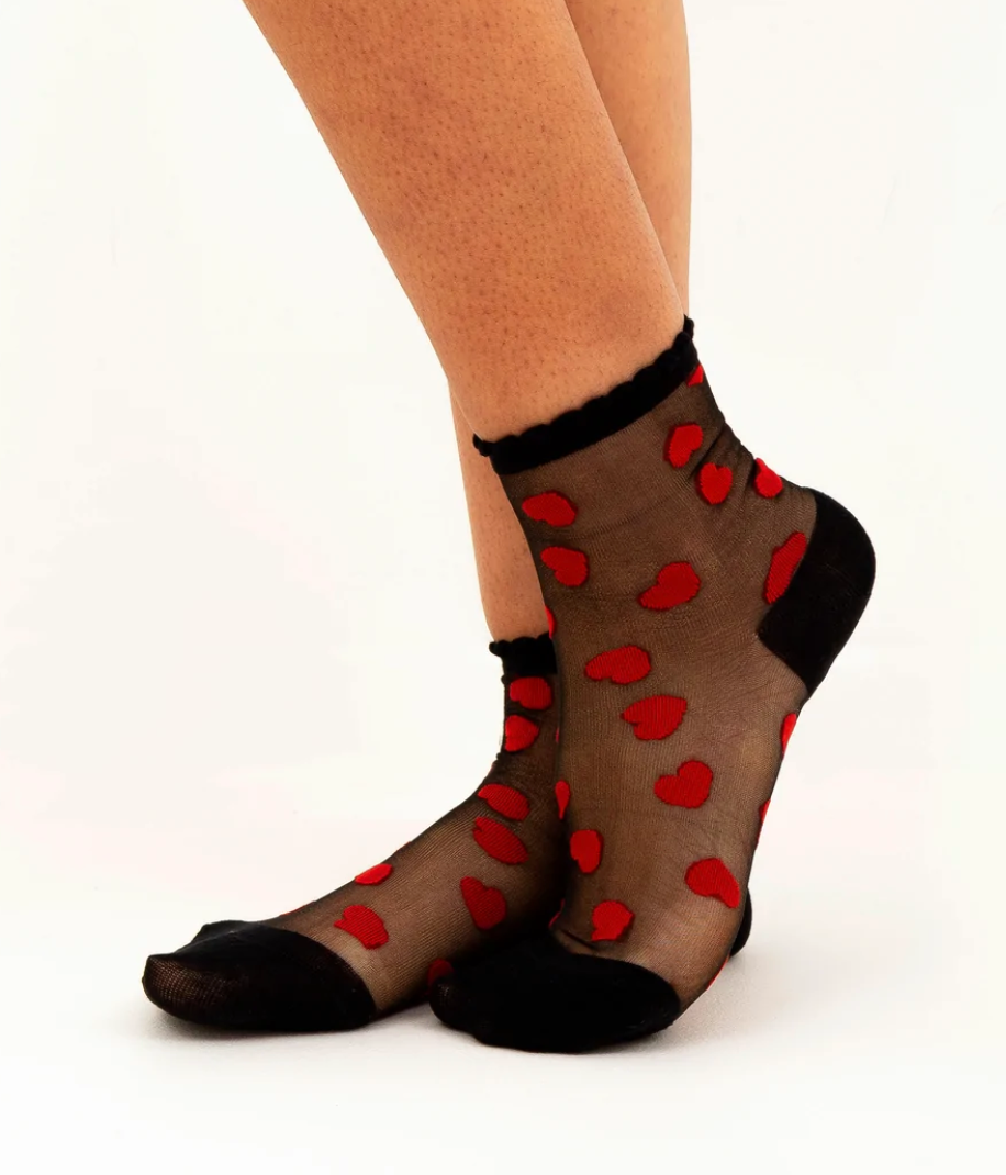 Léopoldine Chateau Black Socks with Red Hearts